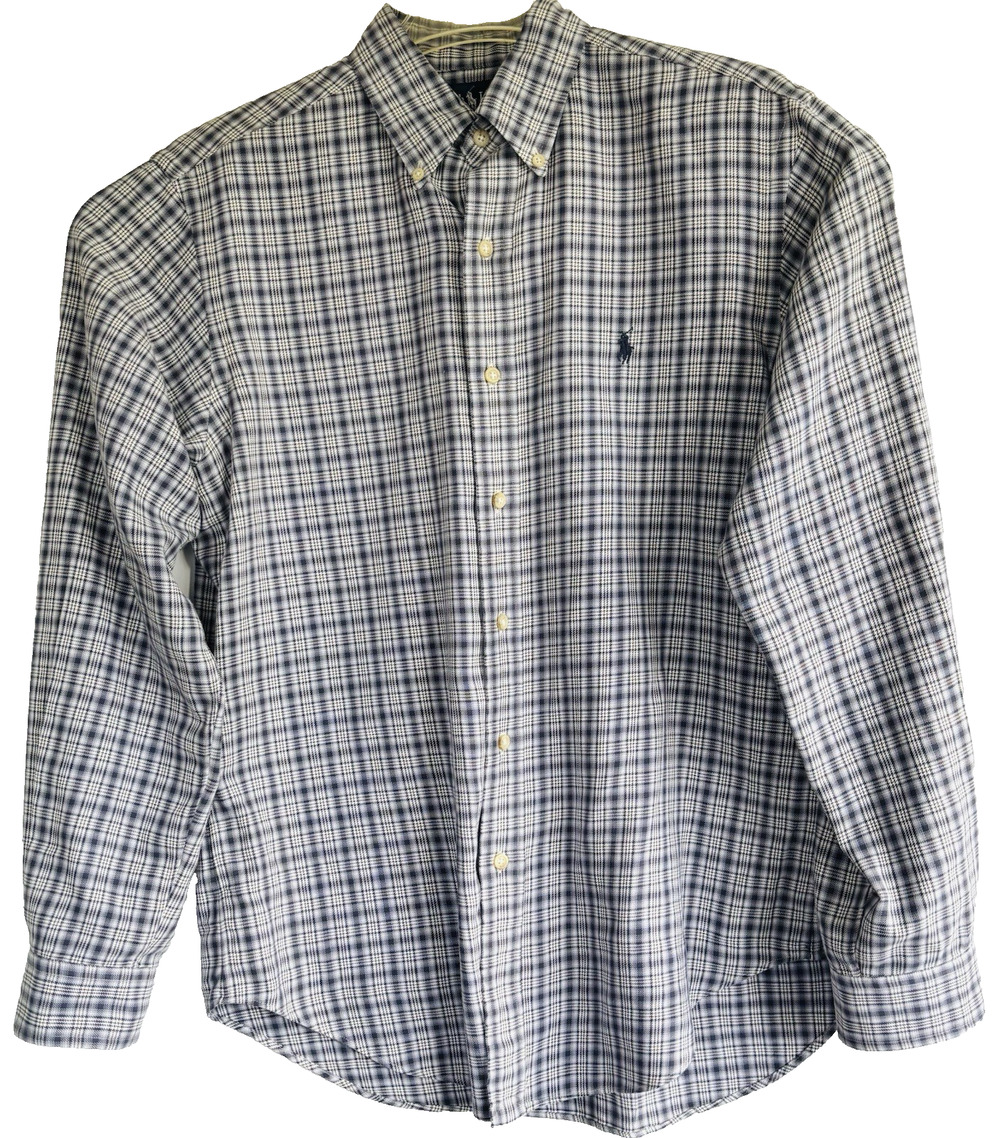 Ralph Lauren Shirt Mens Sz M Blue Plaid Classic Fit Preppy Long sleeve